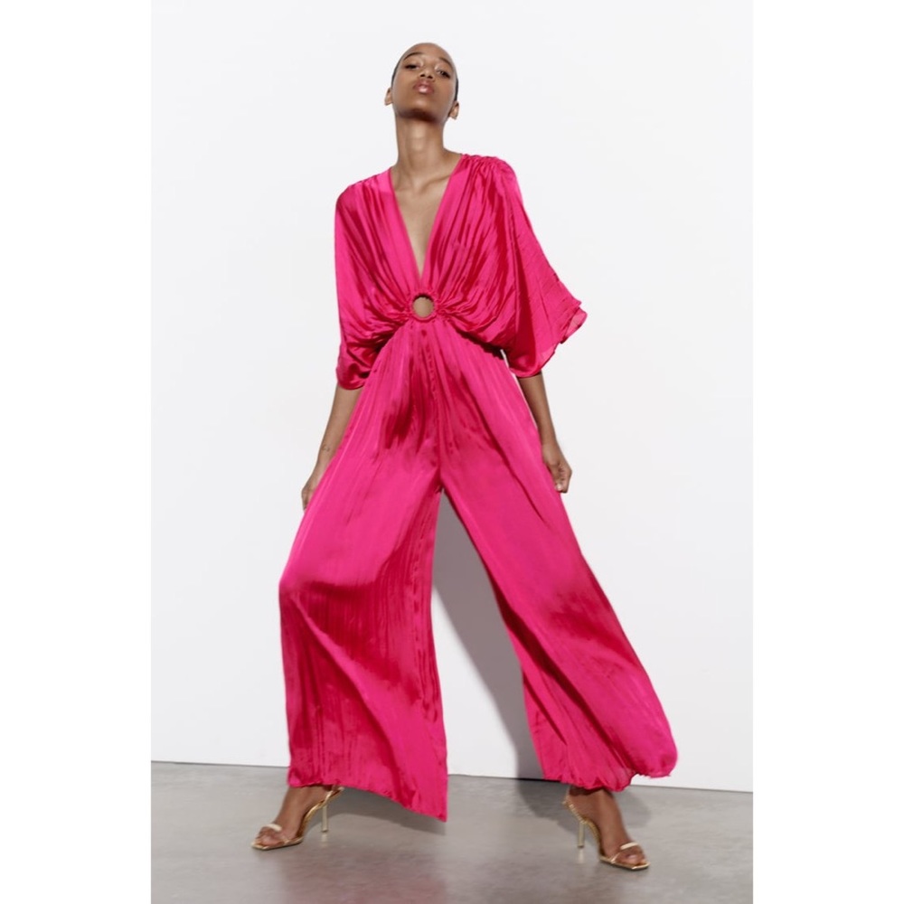 NEW W/ TAG Zara Fuchsia Satin Jumpsuit